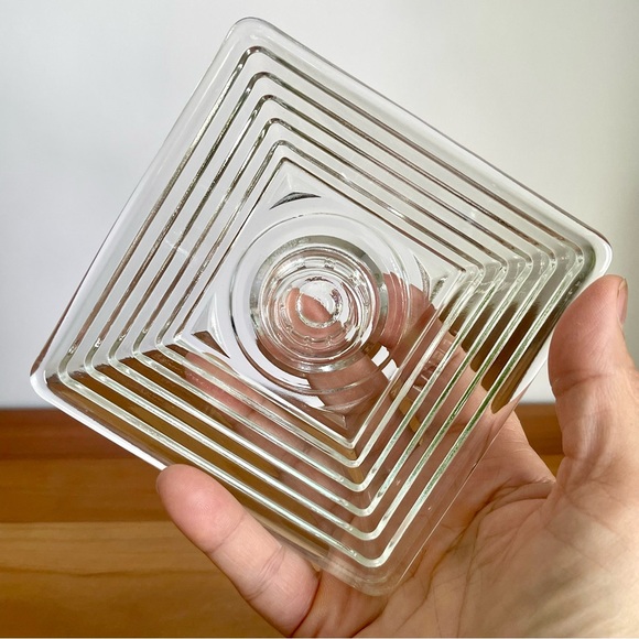 MCM Manhattan Depression Glass Candle Holder Mid Century Clear Art Glass - Picture 11 of 11